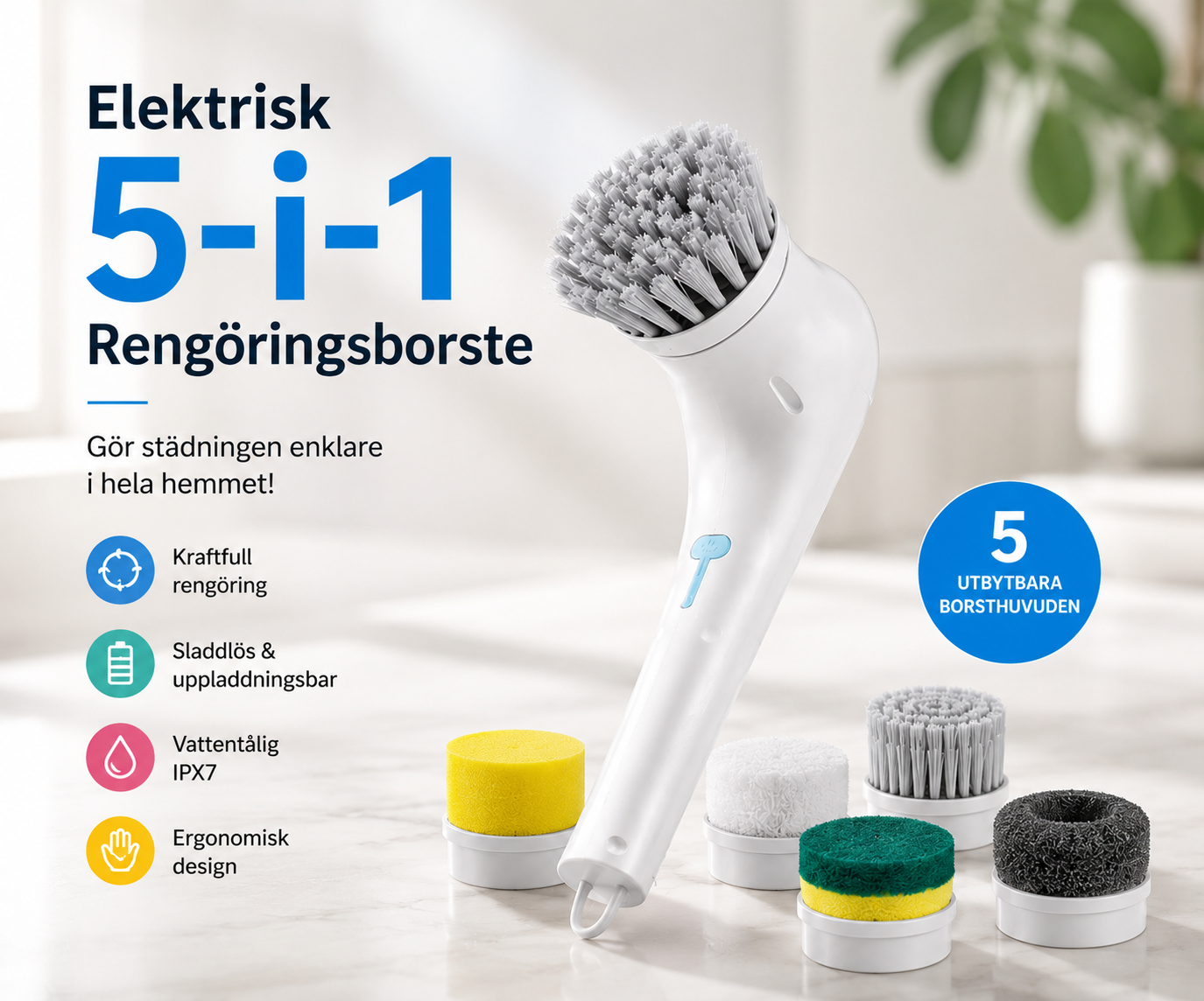 Elektrisk 5-i-1 Rengöringsborste